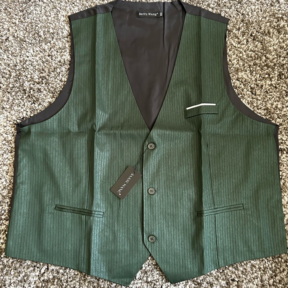 New Mens Striped Dark Emerald Green Tuxedo Vest